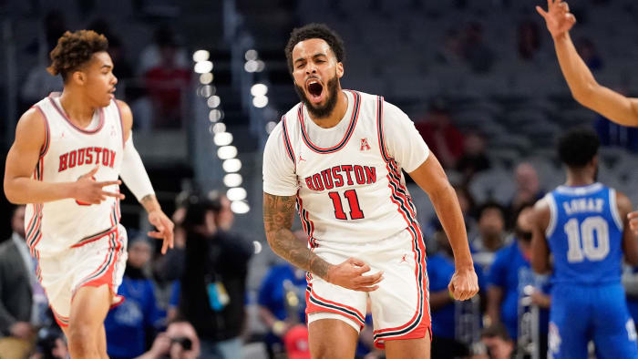 Houston’s Kyler Edwards celebrates vs Memphis